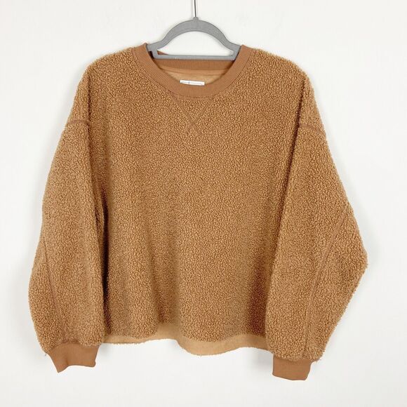 American Eagle Outfitters Tops - American Eagle Sweatshirt Sweater Womens Medium Teddy Sherpa Brown Crewneck